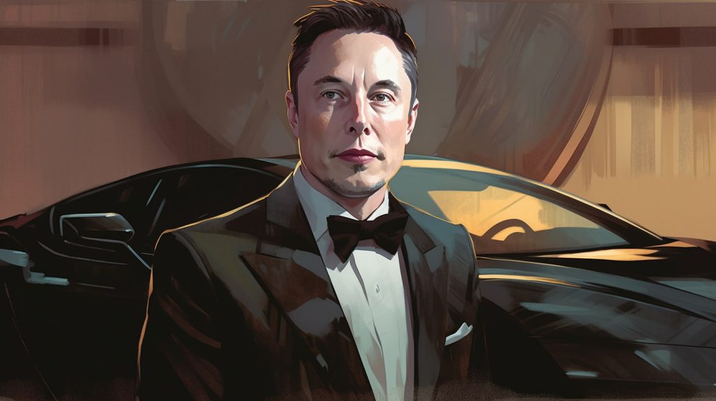 Elon Musk image by midjourney ,made with style by Steve Dillon