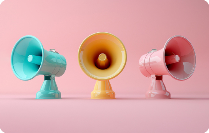 3 colorful megaphones.